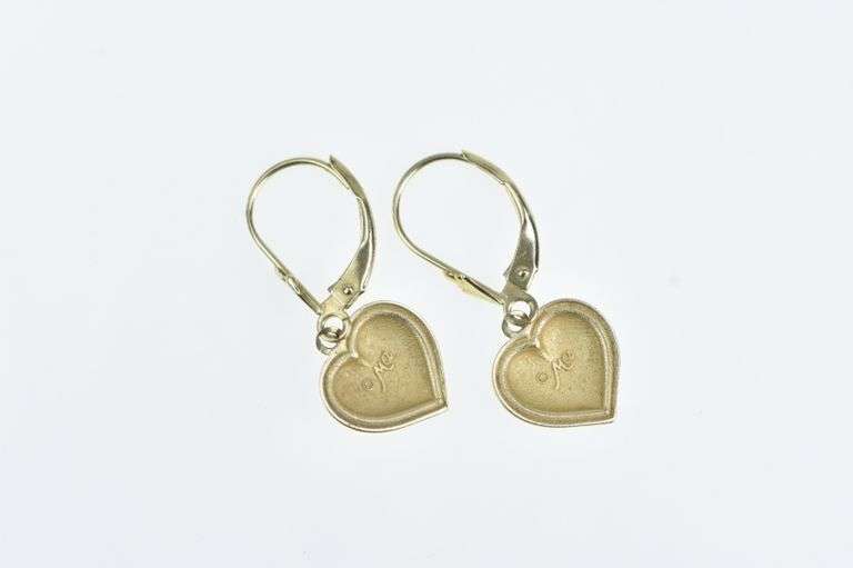 14K Yellow Gold Diamond Cut Heart Love Symbol Dangle Earrings