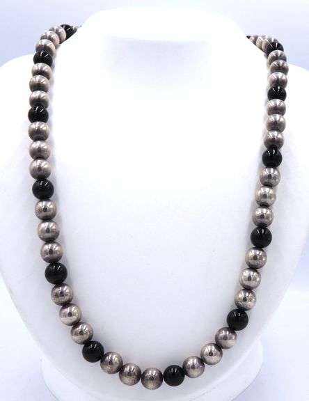 Black onyx and Tibetan beaded necklace