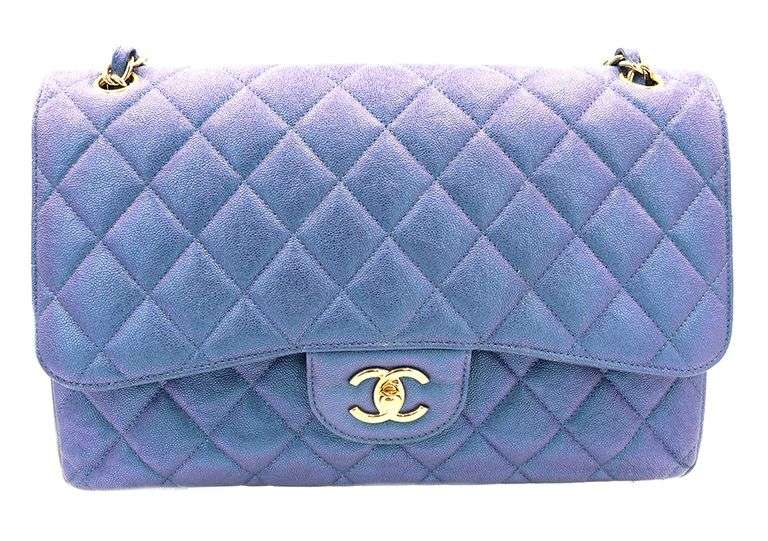 CHANEL Classic Iridescent Caviar Quilted Jumbo Double Flap Bag W/ Box & Card