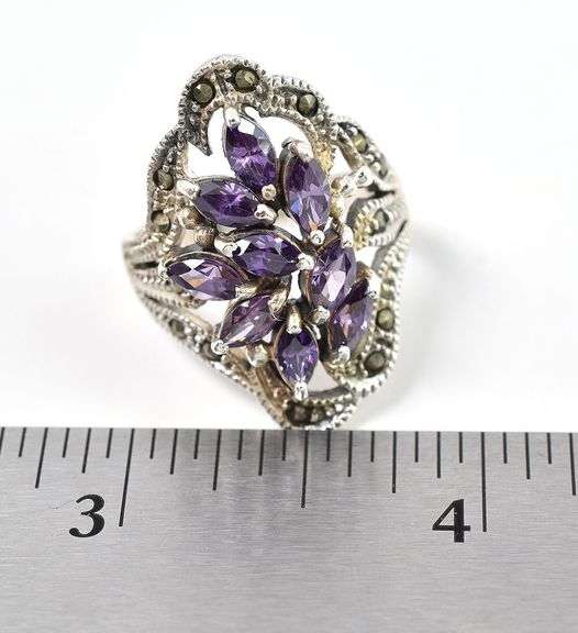 Amethyst and Marcasite Ring in Sterling Silver