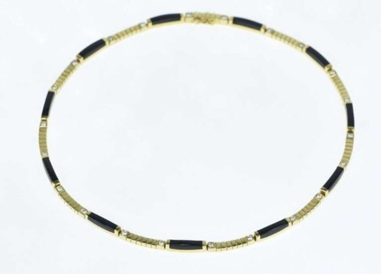 18K Yellow Gold Bernard K. Passman Black Coral Collar Necklace