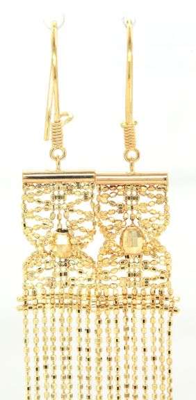 14kt Yellow gold bead Tassel dangle earrings