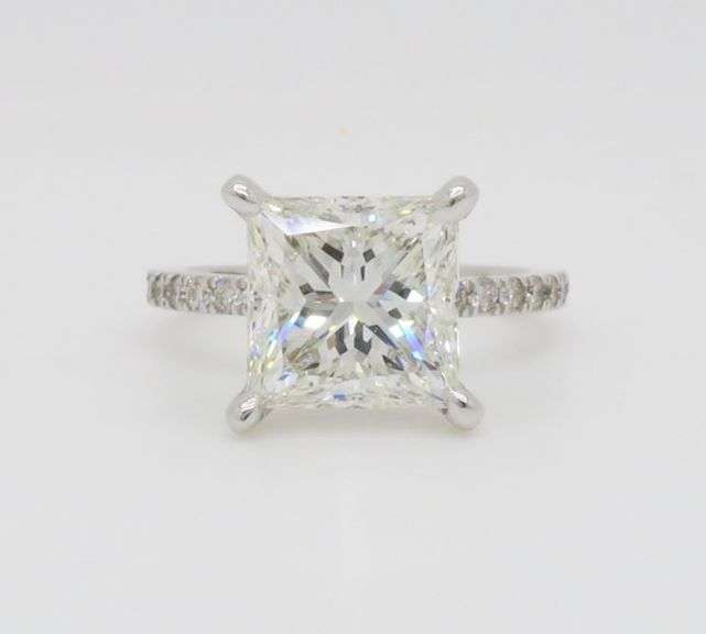 GIA Certified 3.07CT Princess Cut Diamond Hidden Halo Engagement Ring
