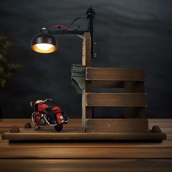 Retro Handcrafted Motorcycle Lamp and Pen Holder