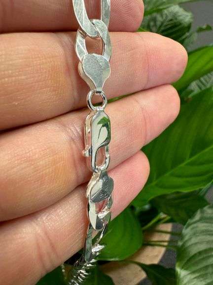 Men's 9.7mm Solid .925 Sterling Silver Flat Figaro Chain Link Italy Necklace 24"