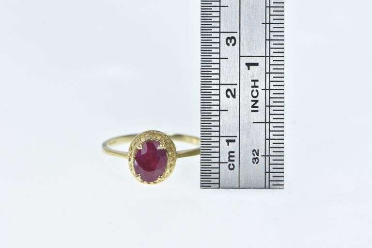 10K Yellow Gold Ornate Oval Natural Ruby Solitaire Statement Ring