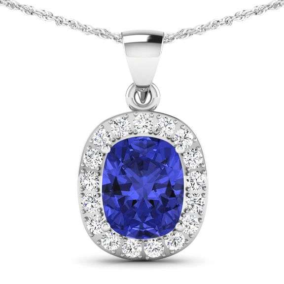14 K White Gold 3 Ct Tanzanite & Diamond Pendant