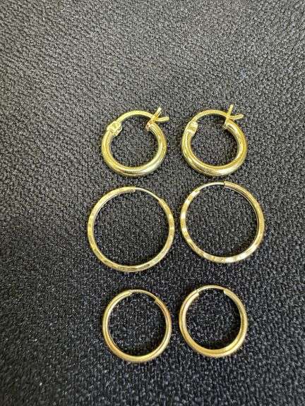 10k Yellow Gold Earring Set 3 Pairs Hoops (12mm, 14mm, 16mm)