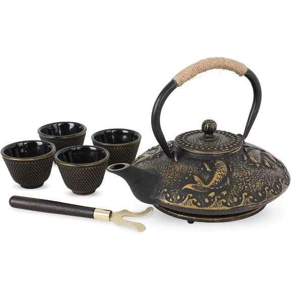 Japanese Koi Traditional Cast Iron Teapot Set