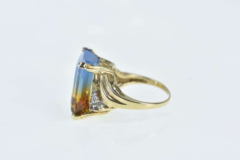 10K Yellow Gold 10 Ct Bi Color Quartz Diamond Cocktail Ring