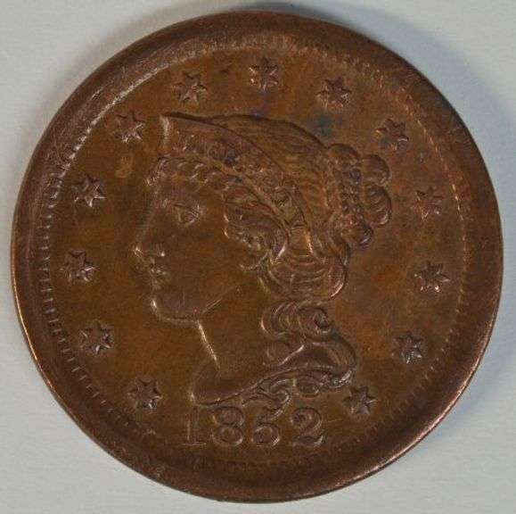 Needle-sharp AU 1852 Braided Hair Large Cent
