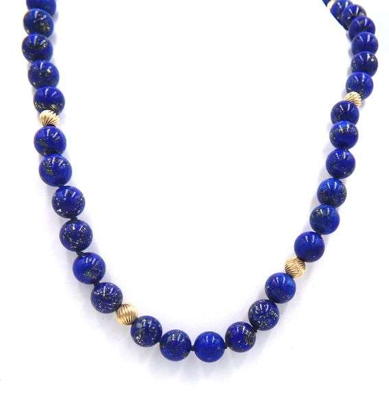 Lapis and gold bead necklace in Yellow gold