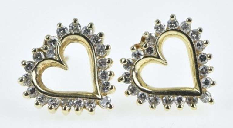14K Yellow Gold Classic Diamond Vintage Hoop Love Earrings