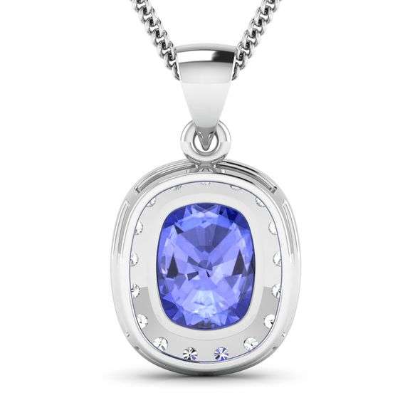 14 K White Gold 3 Ct Tanzanite & Diamond Pendant