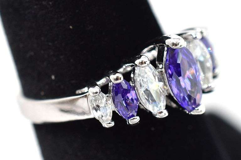 Purple and White CZ Ring in Sterling Silver