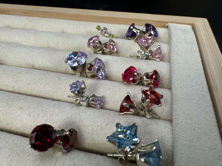 Sterling Silver CZ Earrings Lot of 10 Pairs Various Sizes and Styles