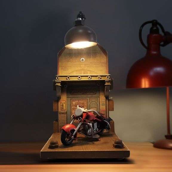Retro Handcrafted Motorcycle Lamp and Pen Holder