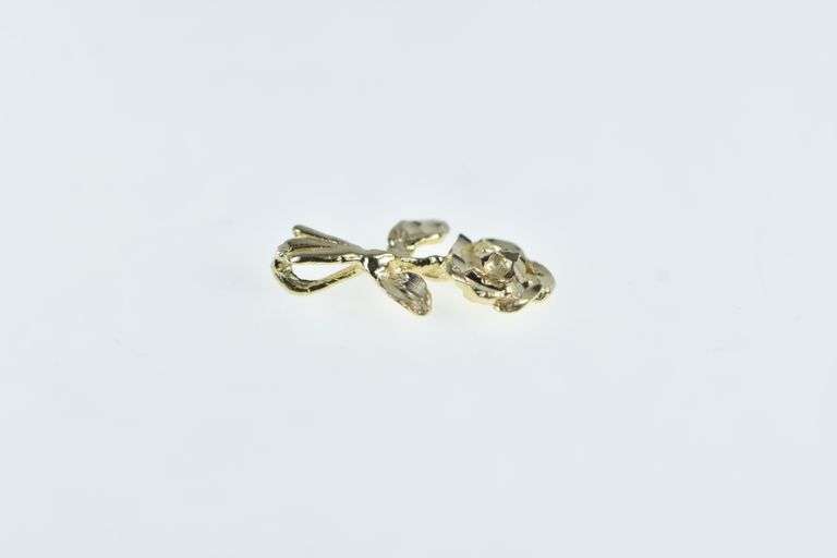 14K Yellow Gold Diamond Cut Rose Flower Romantic Pendant