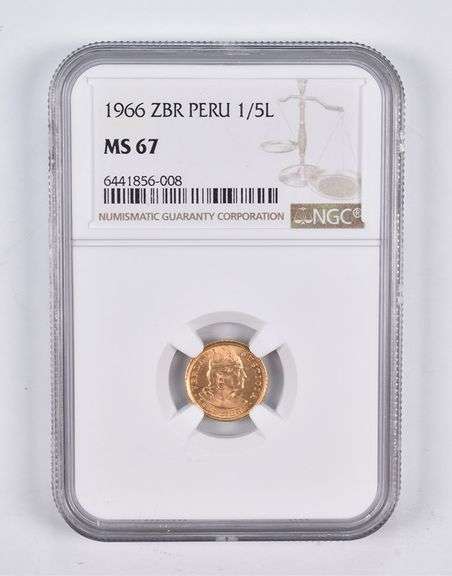 MS67 1966 ZBR Peru 1/5 Lire NGC