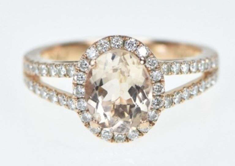 14K Rose Gold 2.25 Ctw Morganite Diamond Engagement Ring
