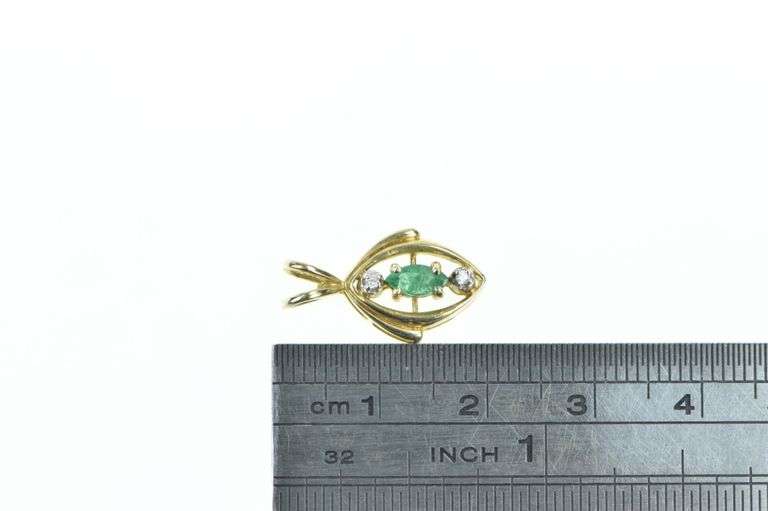 14K Yellow Gold Marquise Emerald Diamond Accent Pendant