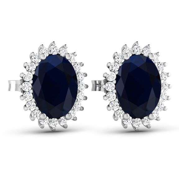 14Kt White Gold Midnight Blue Sapphire Earrings