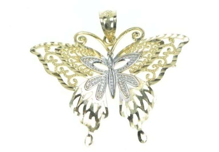 14K Yellow Gold Filigree Butterfly Change Beauty Symbol Pendant