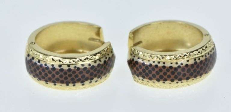 14K Yellow Gold 20mm Cheetah Print Leopard Enamel Hoop Earrings