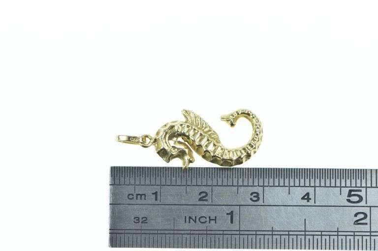 14K Yellow Gold 3D Sea Horse Vintage Ocean Animal Charm/Pendant