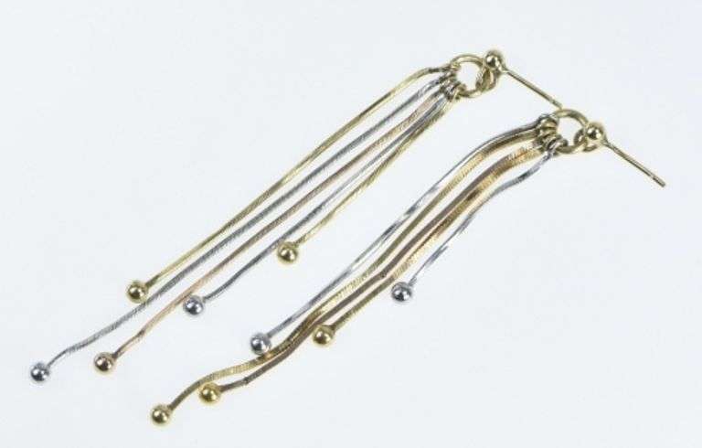 14K Yellow Gold Box Chain Fringe Tassel Dangle Fashion Earrings