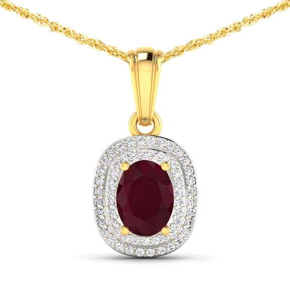 Pretty 14 Kt Yellow Gold Ruby Diamond Pendant