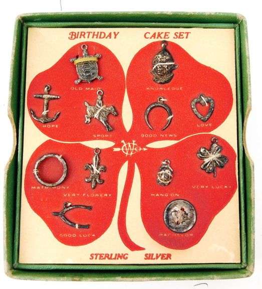 Vintage Sterling Birthday Cake Charm Set