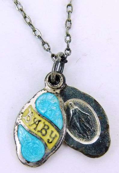 Vintage Sterling Enamel Baby Madonna Pendant & Chain