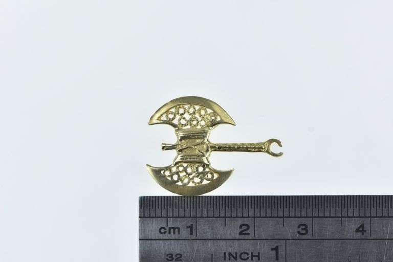 14K Yellow Gold Filigree Double Axe Ornate Weapon Charm/Pendant