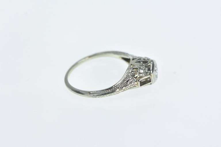 18K White Gold Art Deco Diamond Filigree Engagement Ring