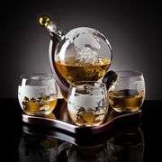 Hand Blown Whiskey Decanter Globe Set 4-Glasses