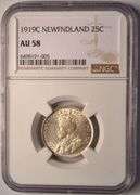 1919-C Newfoundland 25 Cents NGC AU58