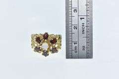 14K Yellow Gold Opal Garnet Halo Cocktail Heart Filigree Ring