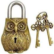 Antique Brass Owl Padlock with Keys