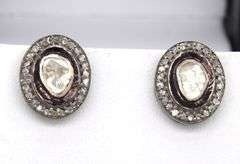 Stunning Mine Cut Diamond Earrings with Dark Silver and Diamond Accents