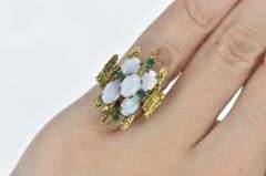 14K Yellow Gold Opal Emerald Layered Cluster Cocktail Ring