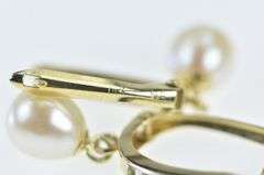 14K Yellow Gold Vintage Oval Resin Dotted Pearl Hoop Earrings