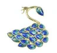 14K Yellow Gold Ornate Enamel Peacock Diamond Pin/Brooch