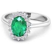 Solid 14 Kt White Gold Emerald Diamond Ring