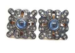 Alluring Cabochon Sapphire Surrounded in Diamonds Gold Plated Earrings