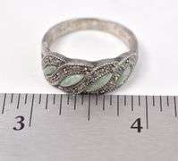 Green Gemstone and Marcasite Gemstone Ring in Sterling Silver