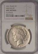 1921 High Relief Peace Silver Dollar NGC UNC Details Cleaned