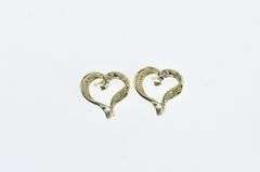 14K Yellow Gold Heart Loop Love Symbol Vintage Stud Earrings