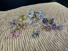 Sterling Silver CZ Earrings Lot of 10 Pairs Various Sizes and Styles