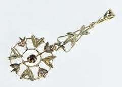 14K Yellow Gold Victorian Garnet Leaf Vintage Drop Pendant